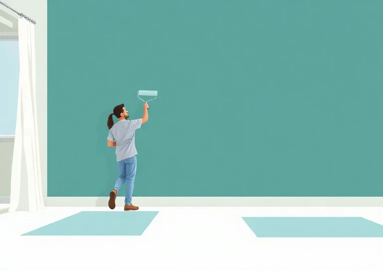 Peintre appliquant la peinture au rouleau sur un mur de salon