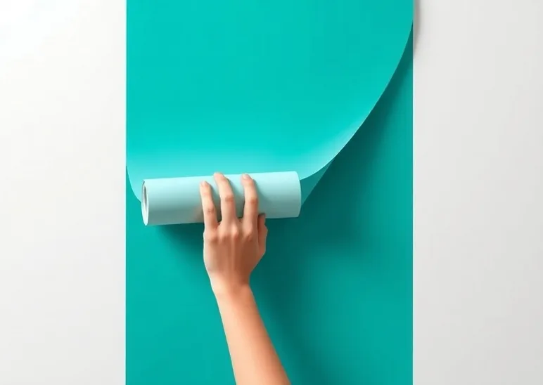 Pose de papier peint, rouleau et brosse à maroufler